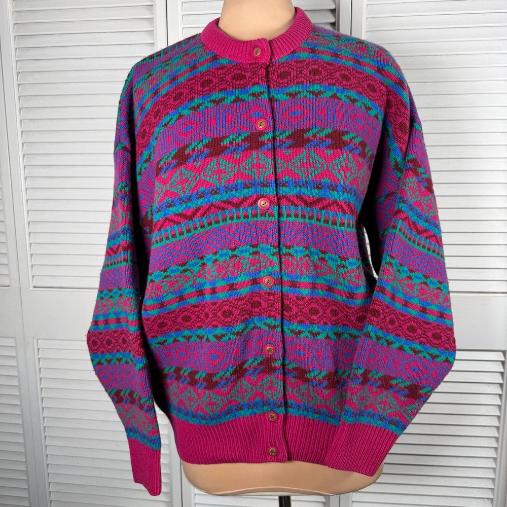 Colonial Concepts Pure New Wool Cardigan Nordic Fair Isle Sweater New Zealand XL